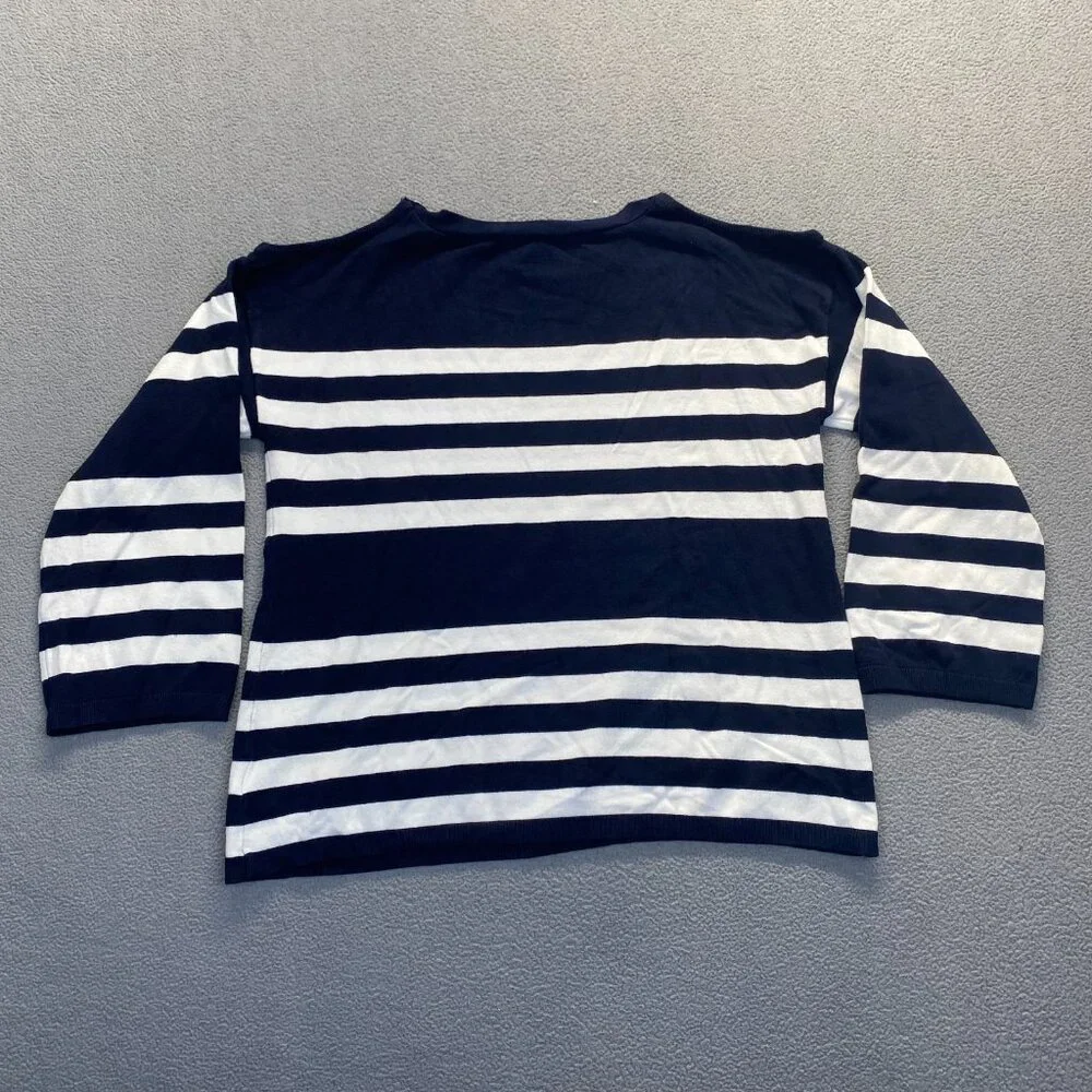Jones New York Women's Size L Navy Striped Nautical 3/4 Sleeve Shirt Top Coastal - Picture 6 of 11